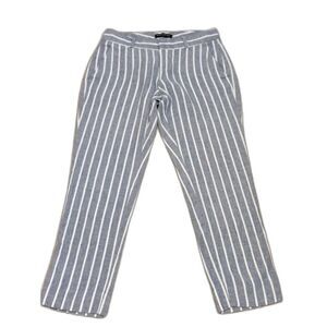 Banana Republic Grey Striped Linen Mid Rise Avery Ankle Length Pants Sz 0 EUC
